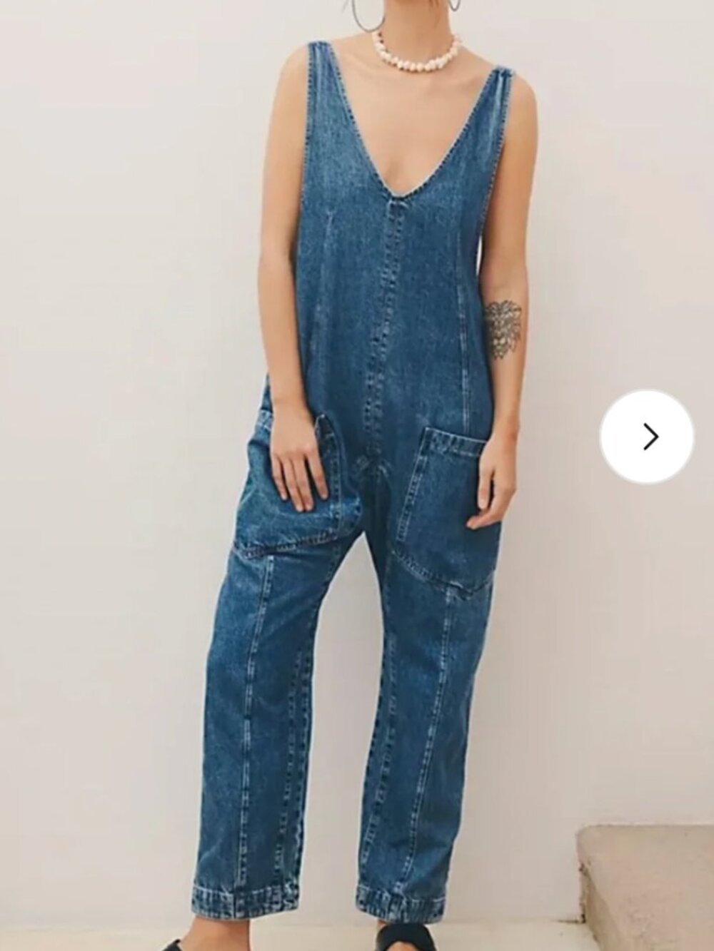 Free People We The Free High Roller Oversized Denim Jumpsuit Medium Wash Medium